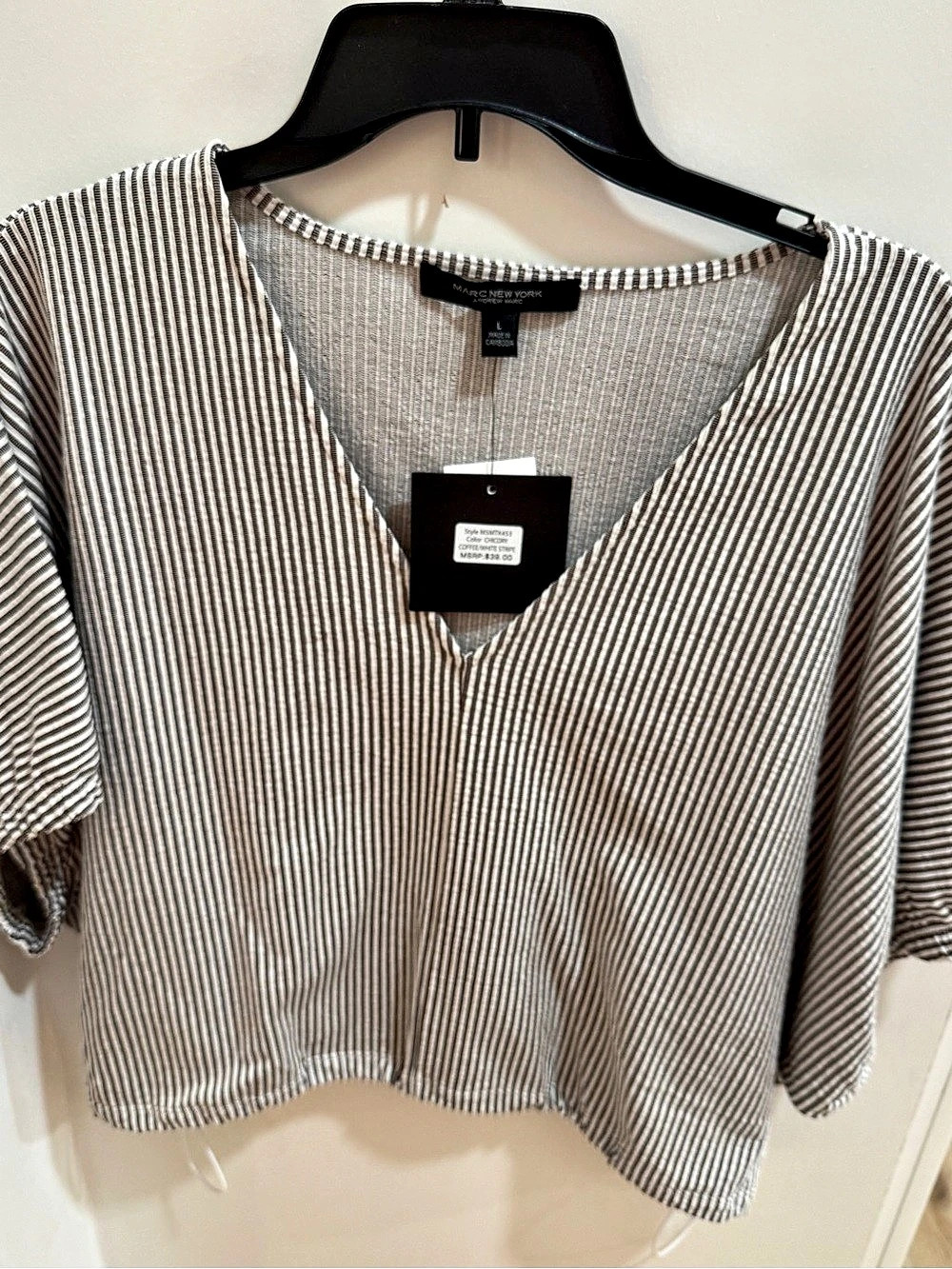 Marc New York Striped Blouse in gray  & White Size Large NWT